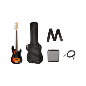 Squier Affinity Series PJ Bass Guitar Pack, Laurel FB, 3-color Sunburst, 230V, UK