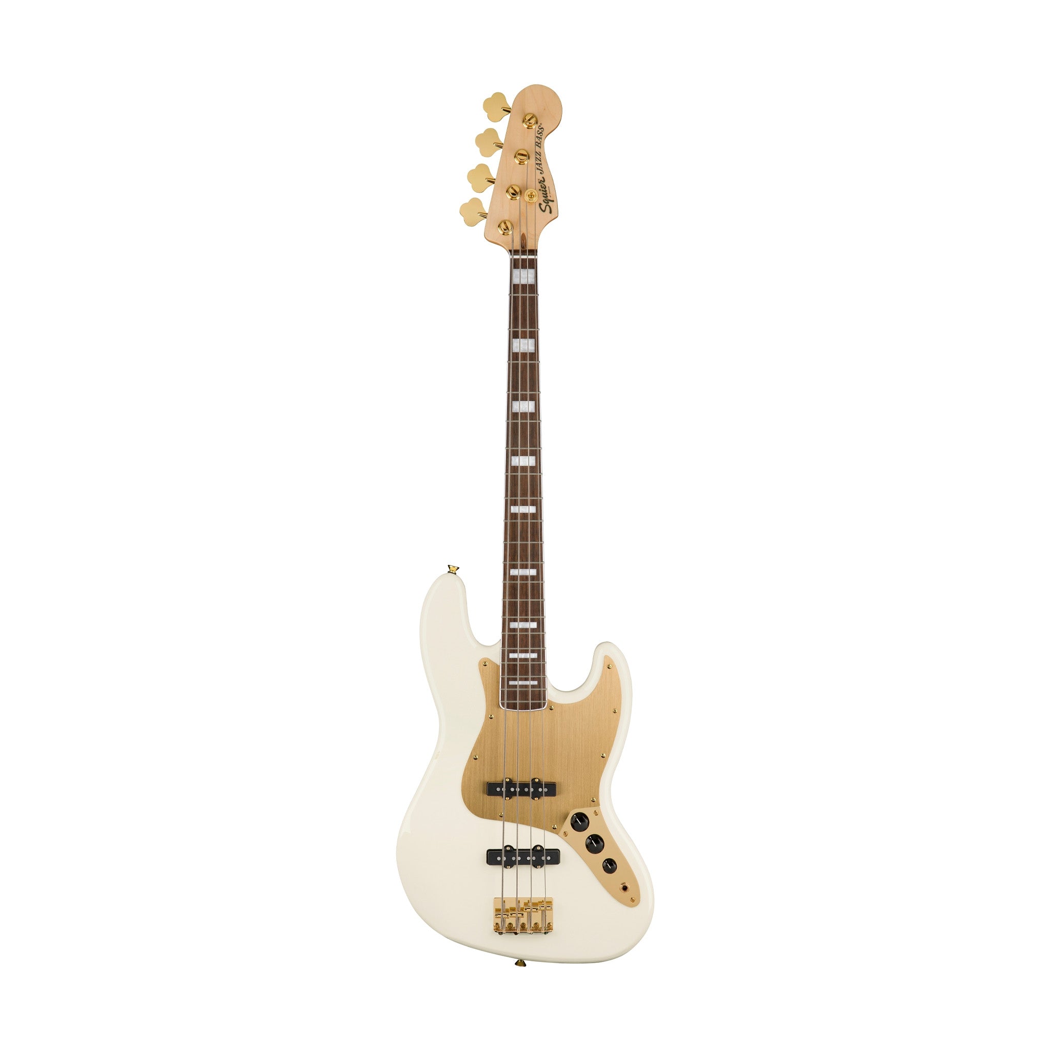 Squier 40th Anniversary Gold Edition Jazz Bass Guitar, Olympic White