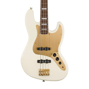 Squier 40th Anniversary Gold Edition Jazz Bass Guitar, Olympic White