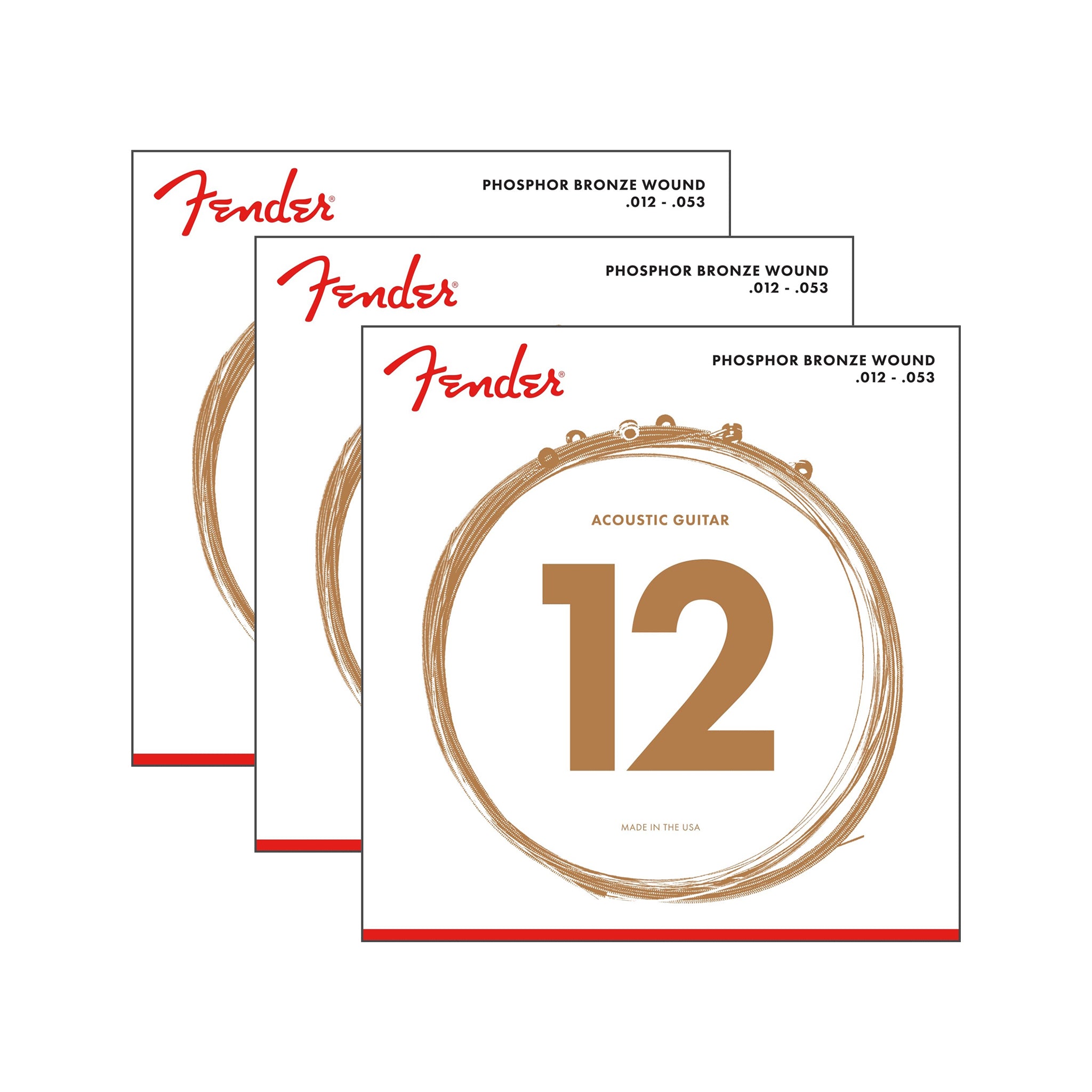 Fender 60L Phosphor Bronze Acoustic Guitar Strings, 12-53, Pack of 3