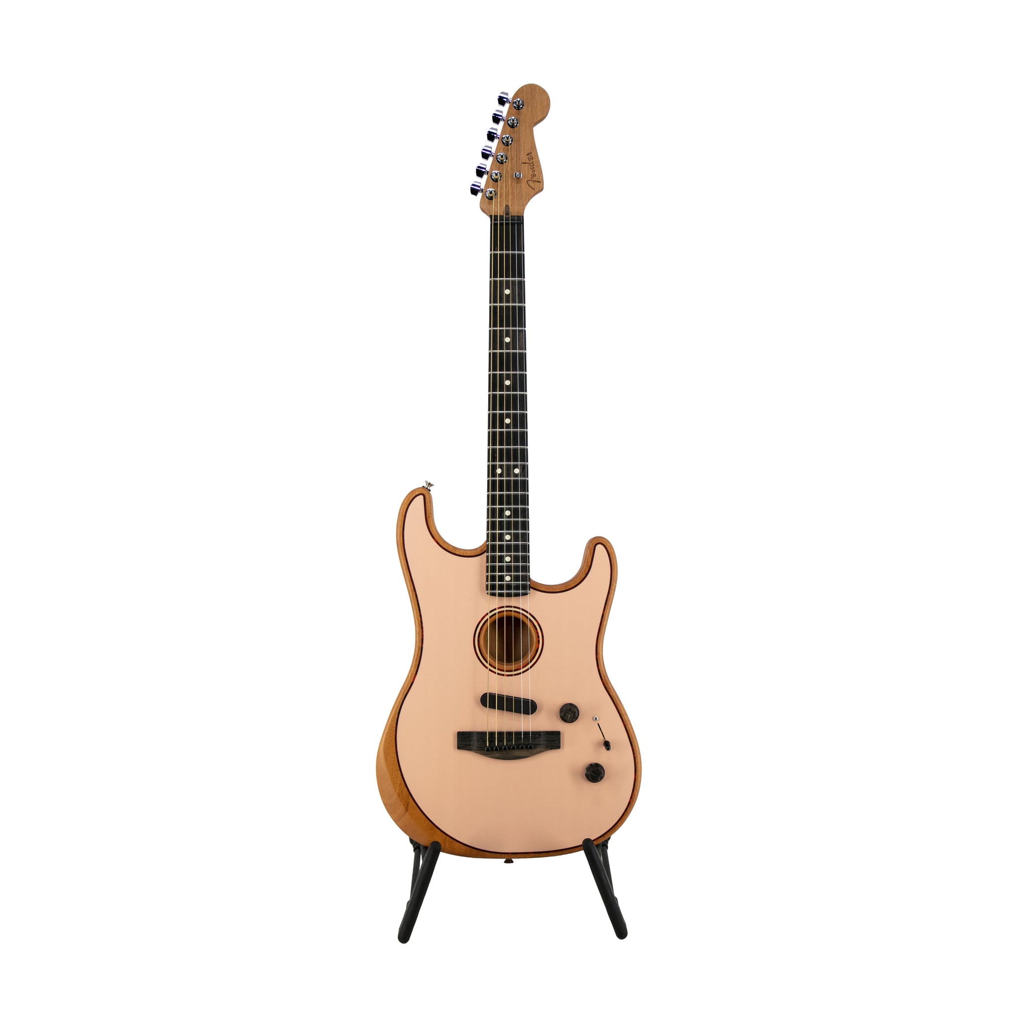Fender FSR American Acoustasonic Stratocaster Guitar w/Bag, Ebony FB, Shell Pink