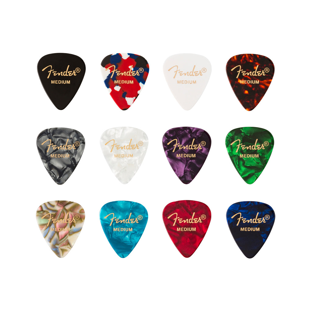 Fender 351 Celluloid Medley Guitar Pick, 12-Pack, Medium – Swee
