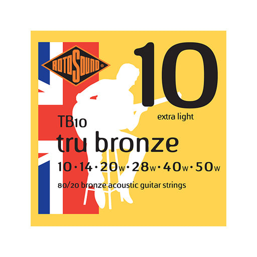 Rotosound TB10 Tru 80/20 Bronze Acoustic Guitar Strings Set, Extra Light, 10-50