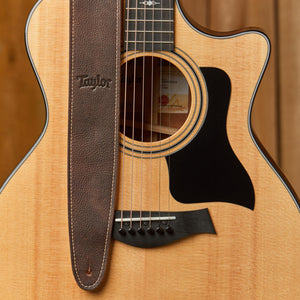 Taylor Leather/ Suede 2.5Inch Silver Logo Leather Guitar Strap, Black